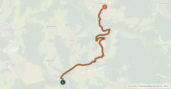 Kartenübersicht der Radroute Mutscheid (11) - Effelsberg (12)
