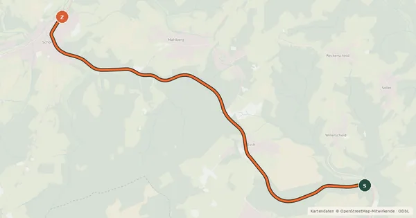 Kartenübersicht der Radroute Mutscheid (11) - Schönau (16)