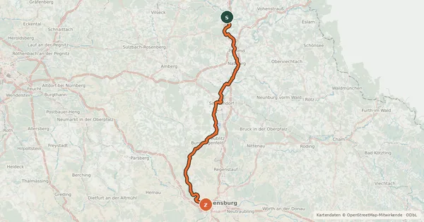 Kartenübersicht der Radroute Naabtal-Radweg