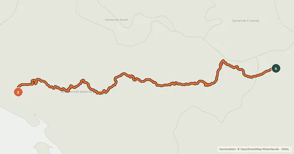 Kartenübersicht der Radroute Nacionalna ruta N6