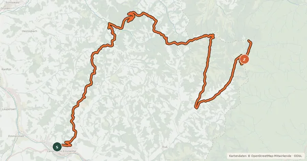 Kartenübersicht der Radroute Napf Bike - Etappe 2