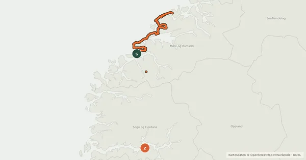 Kartenübersicht der Radroute Nasjonal sykkelrute 3