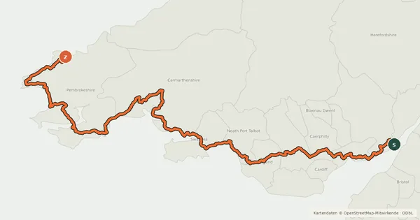 Kartenübersicht der Radroute National Cycle Network Route 4