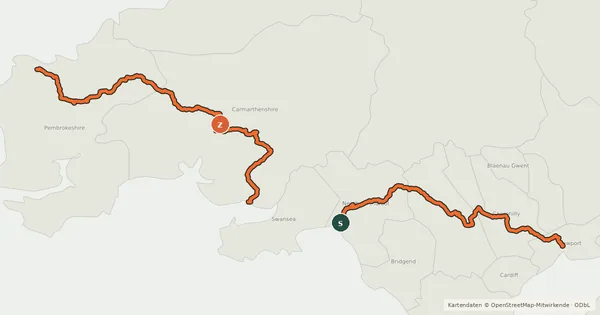 Kartenübersicht der Radroute National Cycle Network Route 47