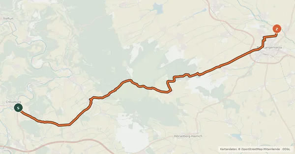 Kartenübersicht der Radroute Nationalpark Hainich "Gelbe Route"