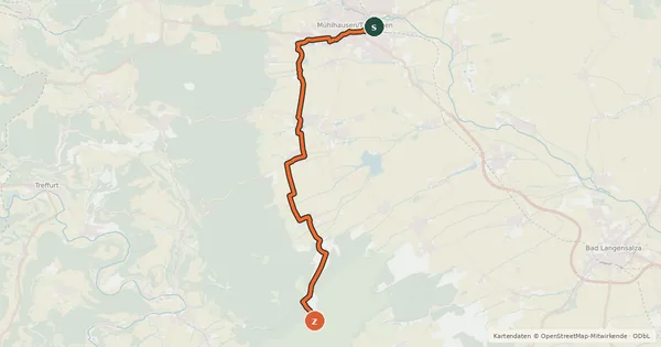 Kartenübersicht der Radroute Nationalpark Hainich "Rote Route"