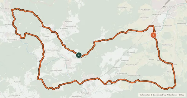 Kartenübersicht der Radroute Naturpark Südliches Fichtelgebirge und Steinwald