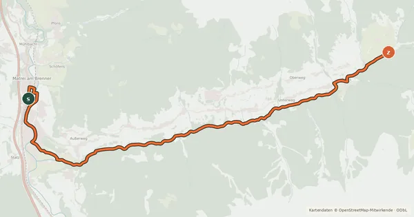 Kartenübersicht der Radroute Naviser Bachweg
