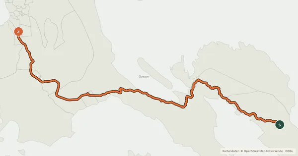 Kartenübersicht der Radroute NCR-CALABARZON-Bicol National Bicycle Route (northbound)