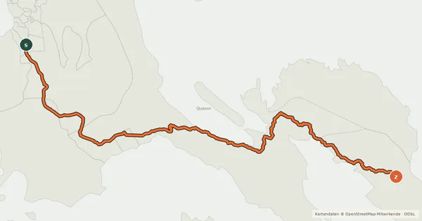 Kartenübersicht der Radroute NCR-CALABARZON-Bicol National Bicycle Route (southbound)