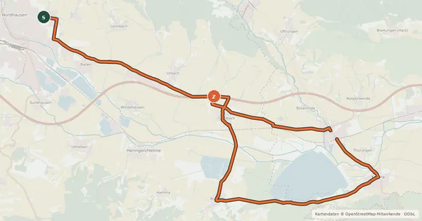 Kartenübersicht der Radroute NDH 10 (Goldene-Aue-Tour)