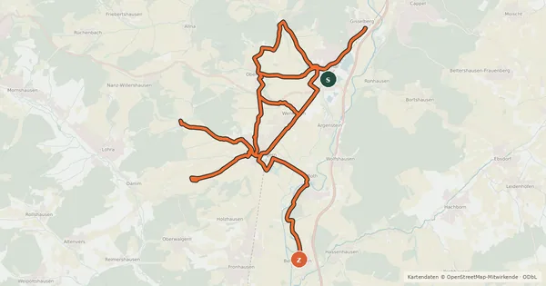 Kartenübersicht der Radroute Nebenstrecke MR/BI (Gemeinde Weimar (Lahn))