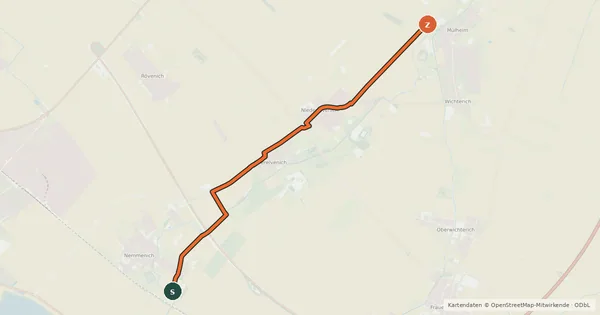 Kartenübersicht der Radroute Nemmenich (11) - Mülheim (47)