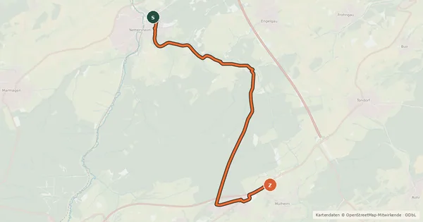 Kartenübersicht der Radroute Nettersheim (23) - Mülheim (76)