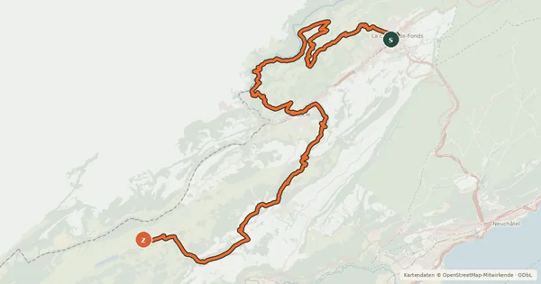 Kartenübersicht der Radroute Neuchâtel Bike