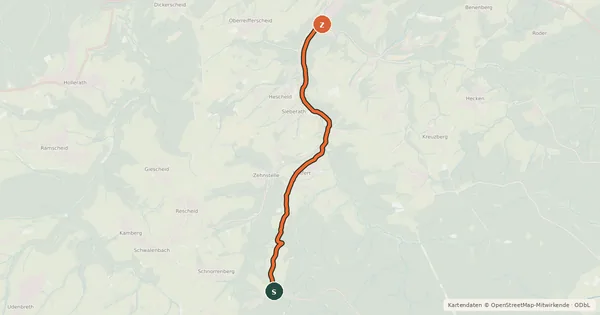 Kartenübersicht der Radroute Neuhaus (38) - Reifferscheid (39)