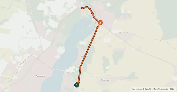 Kartenübersicht der Radroute Neuruppin (02) - Neuruppin (03)