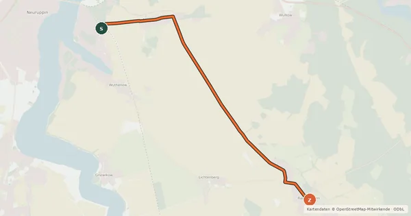 Kartenübersicht der Radroute Neuruppin (03) - Neuruppin (07)