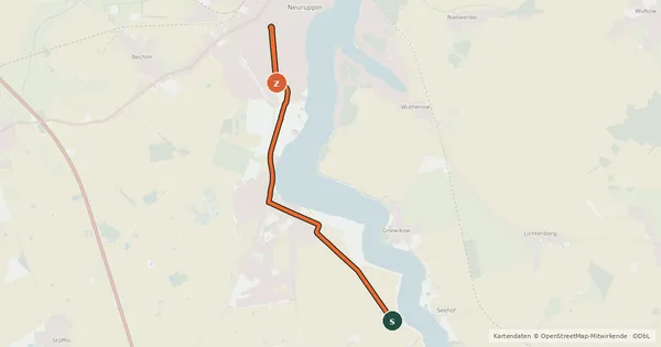 Kartenübersicht der Radroute Neuruppin (04) - Neuruppin (06)