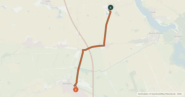 Kartenübersicht der Radroute Neuruppin (05) - Fehrbellin (20)