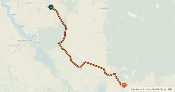 Kartenübersicht der Radroute Neuruppin (07) - Kremmen (39)