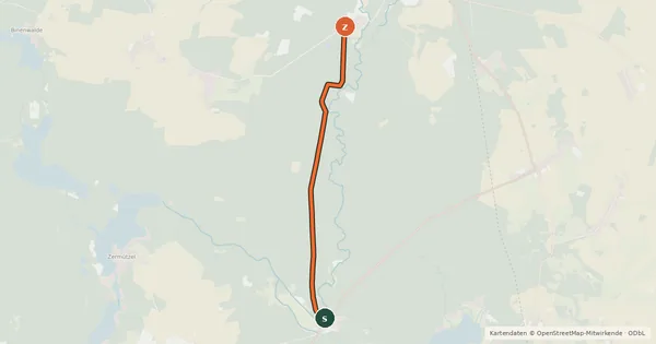 Kartenübersicht der Radroute Neuruppin (74) - Rheinsberg (82)
