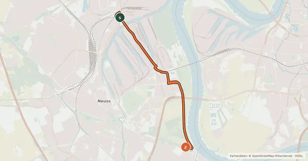 Kartenübersicht der Radroute Neuss (25) - Neuss (30)