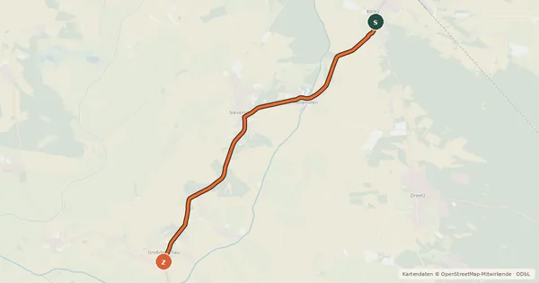 Kartenübersicht der Radroute Neustadt (64) - Rhinow (73)