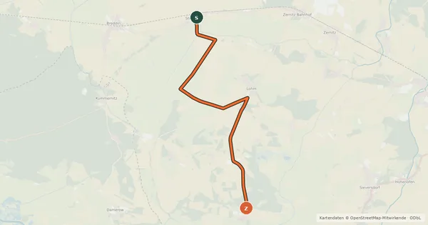 Kartenübersicht der Radroute Neustadt/Dosse (77) - Stüdenitz-Schönermark (79)