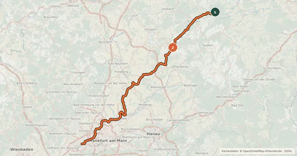 Kartenübersicht der Radroute Niddaradweg
