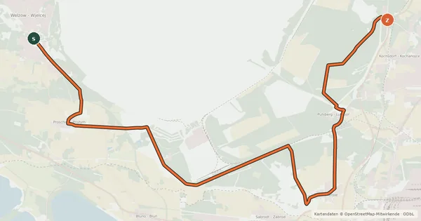Kartenübersicht der Radroute Niederlausitzer Bergbautour (Alternativroute Spremberg - Welzow)