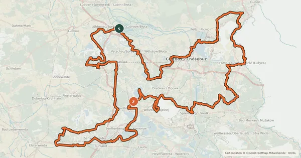 Kartenübersicht der Radroute Niederlausitzer Bergbautour (Niederlausitzer Runde)