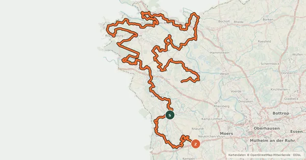 Kartenübersicht der Radroute NiederRheinroute (Nord)