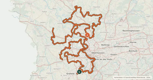 Kartenübersicht der Radroute NiederRheinroute (Ost)