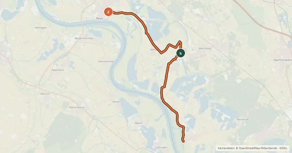 Kartenübersicht der Radroute NiederRheinroute-V008