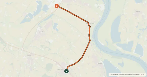 Kartenübersicht der Radroute NiederRheinroute-V010