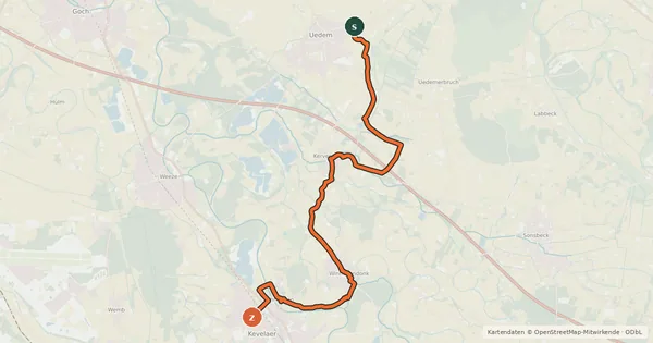 Kartenübersicht der Radroute NiederRheinroute-V015