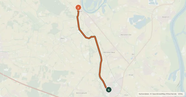 Kartenübersicht der Radroute NiederRheinroute-V025