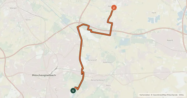Kartenübersicht der Radroute NiederRheinroute-V060