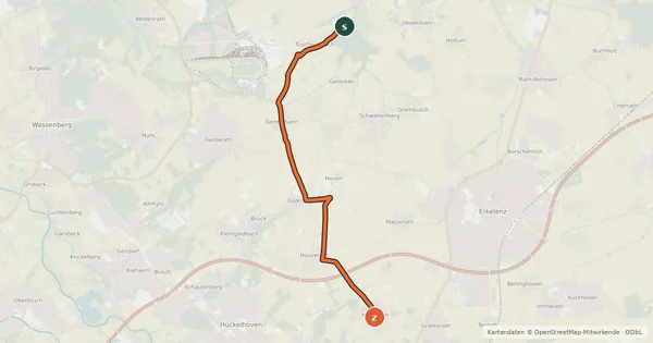 Kartenübersicht der Radroute NiederRheinroute-V074