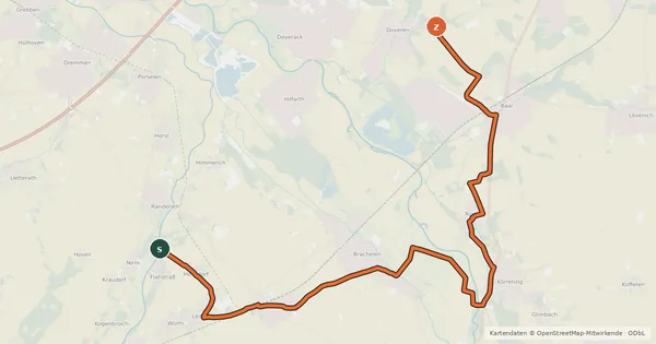 Kartenübersicht der Radroute NiederRheinroute-V076
