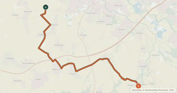 Kartenübersicht der Radroute NiederRheinroute-V080