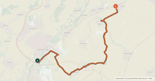 Kartenübersicht der Radroute NiederRheinroute-V082