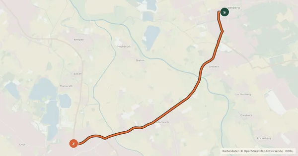 Kartenübersicht der Radroute NiederRheinroute-V088