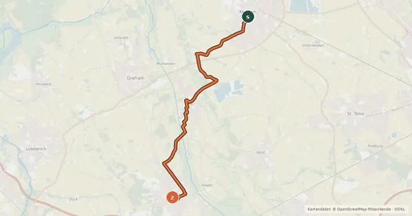 Kartenübersicht der Radroute NiederRheinroute-V094