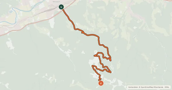 Kartenübersicht der Radroute Niklasdorf - Mugel