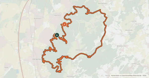 Kartenübersicht der Radroute Nördliche Bergstraße