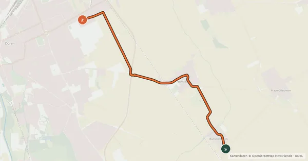 Kartenübersicht der Radroute Nörvenich (84) - Düren (85)
