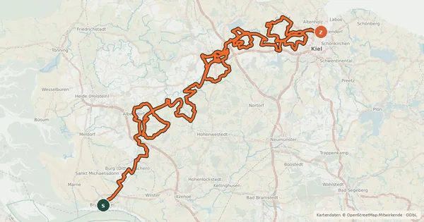 Kartenübersicht der Radroute NOK-Route