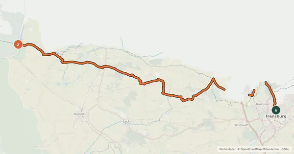 Kartenübersicht der Radroute Nord-Ostsee-Radweg